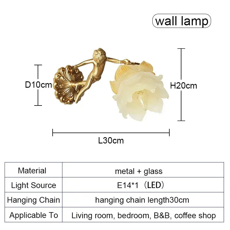 brass angel chandelier with flower glass for living room