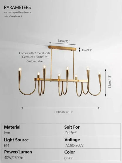 brass chandelier for dining room with curved arms