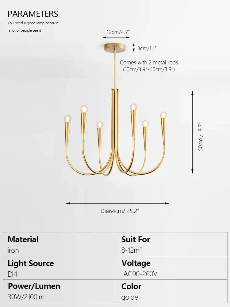 brass chandelier for dining room with curved arms