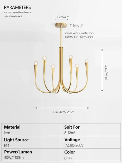 brass chandelier for dining room with curved arms