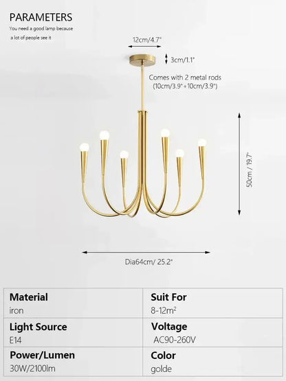 brass chandelier for dining room with curved arms