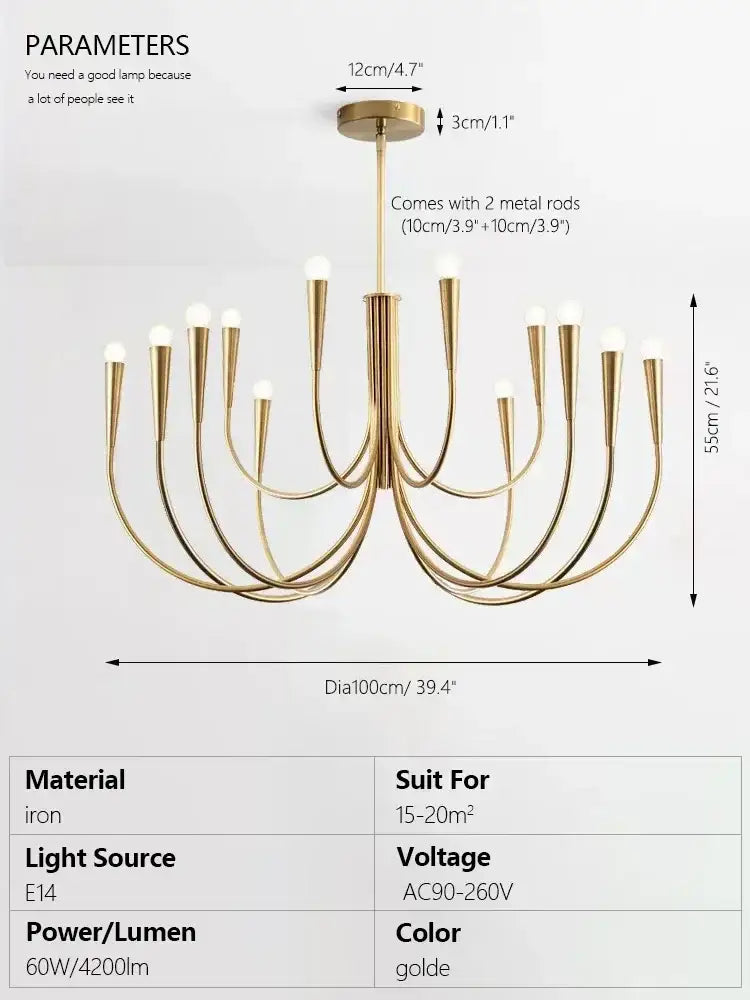 brass chandelier for dining room with curved arms