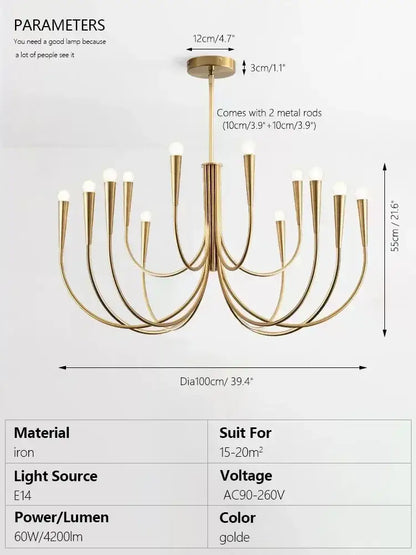 brass chandelier for dining room with curved arms