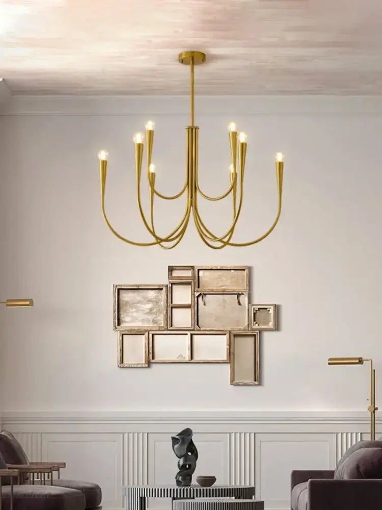 brass chandelier for dining room with curved arms