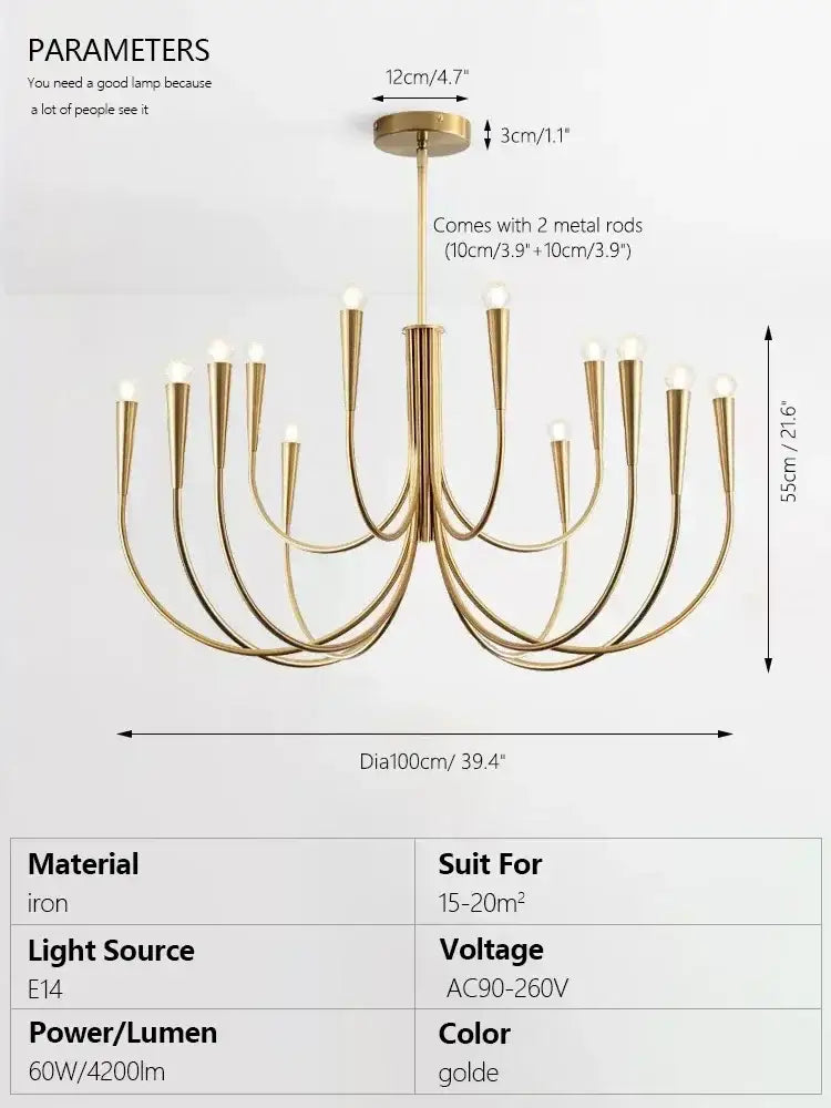 brass chandelier for dining room with curved arms