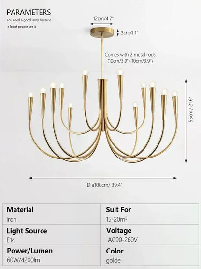 brass chandelier for dining room with curved arms
