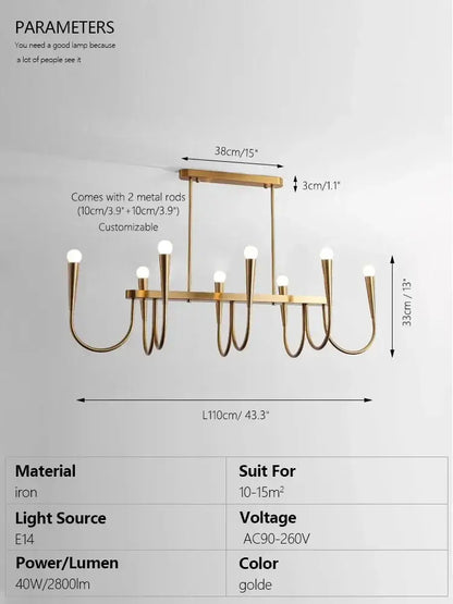 brass chandelier for dining room with curved arms