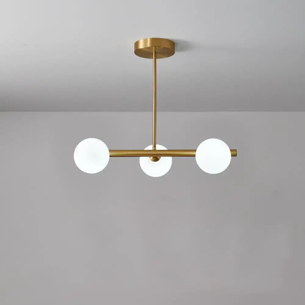 Modern brass three light globe pendant – glass dining room ceiling light