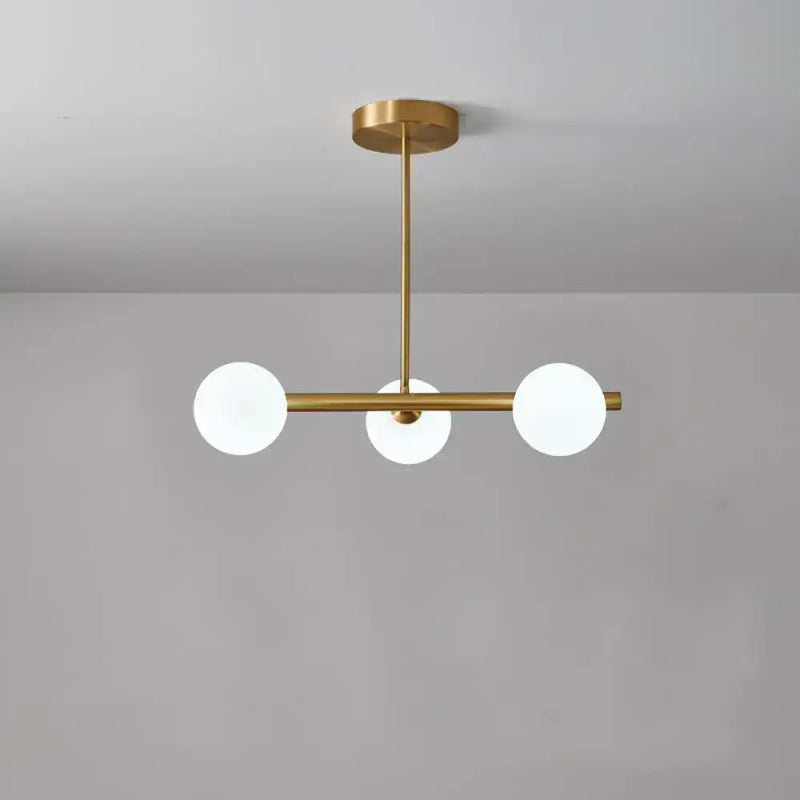 Modern brass three light globe pendant – glass dining room ceiling light