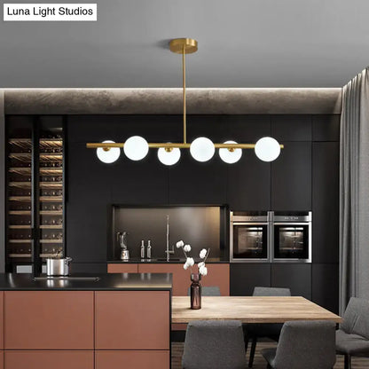 Modern brass three light globe pendant – glass dining room ceiling light