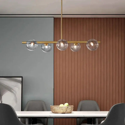 Modern brass three light globe pendant – glass dining room ceiling light
