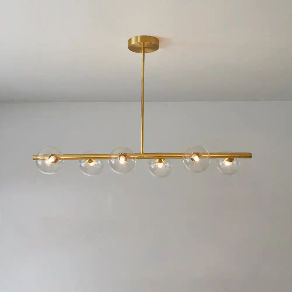 Modern brass three light globe pendant – glass dining room ceiling light