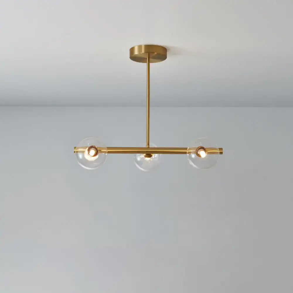 Modern brass three light globe pendant – glass dining room ceiling light
