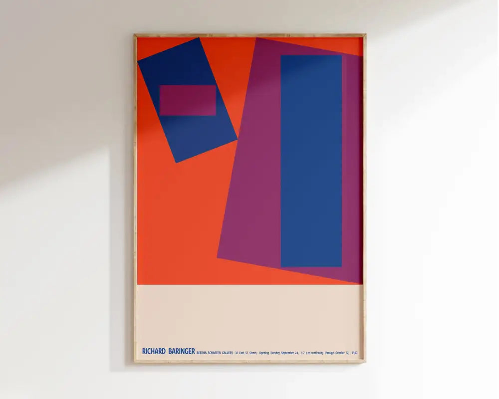 Mid century bauhaus navy & coral geometric canvas art living room