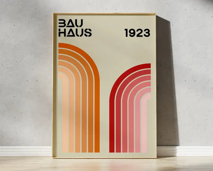 Mid century bauhaus navy & coral geometric canvas art living room