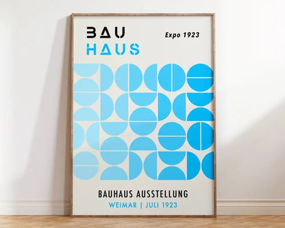 Bauhaus blue bright geometric canvas print living room wall decor