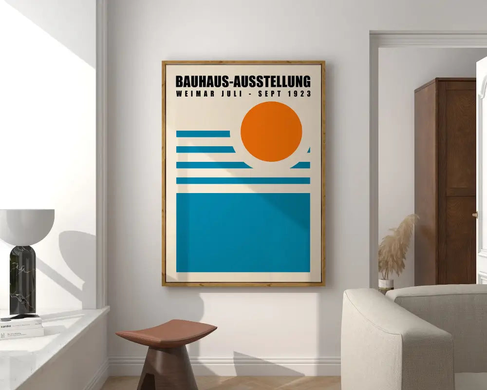 Bauhaus blue bright geometric canvas print living room wall decor
