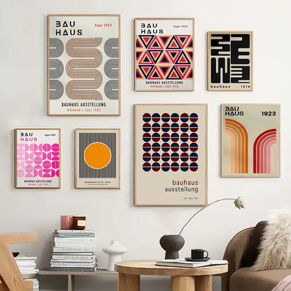 Bauhaus blue bright geometric canvas print living room wall decor