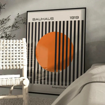 Bauhaus bright orange stripe poster living room wall decor