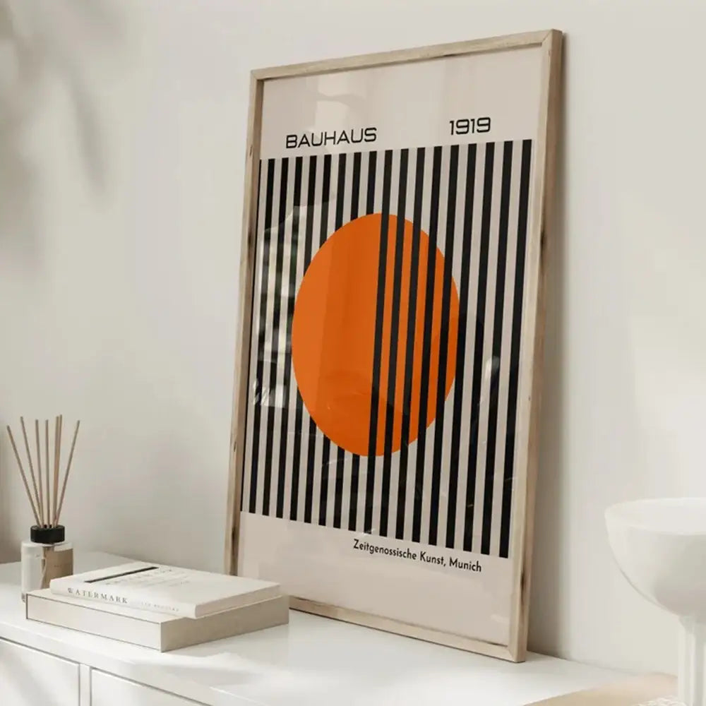 Bauhaus bright orange stripe poster living room wall decor