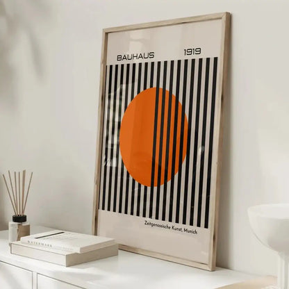 Bauhaus bright orange stripe poster living room wall decor