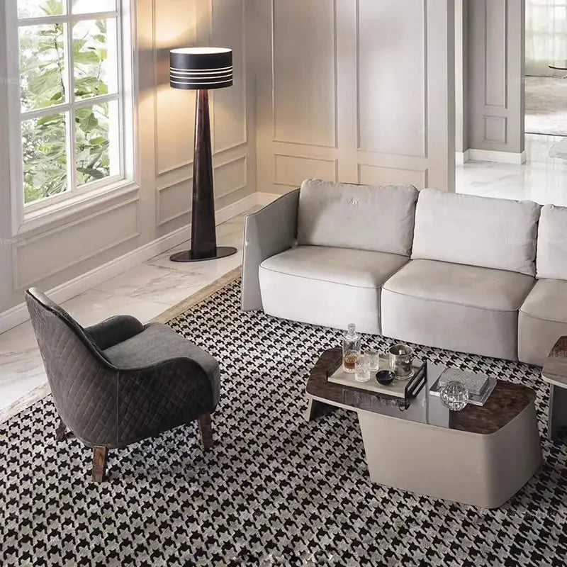brown leather wooden floor lamp for living room