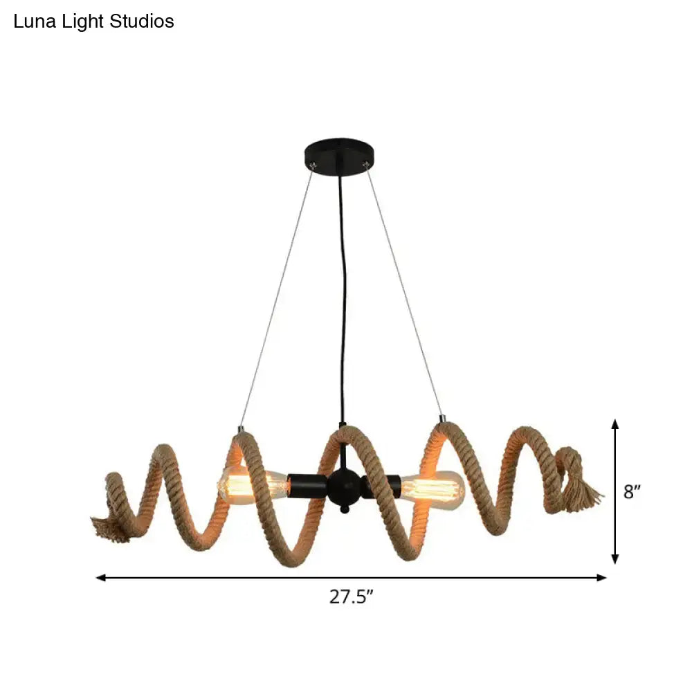 Rustic brown rope wrapped helix island pendant dining room light