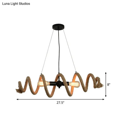 Rustic brown rope wrapped helix island pendant dining room light