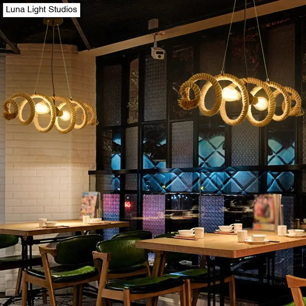 Rustic brown rope wrapped helix island pendant dining room light