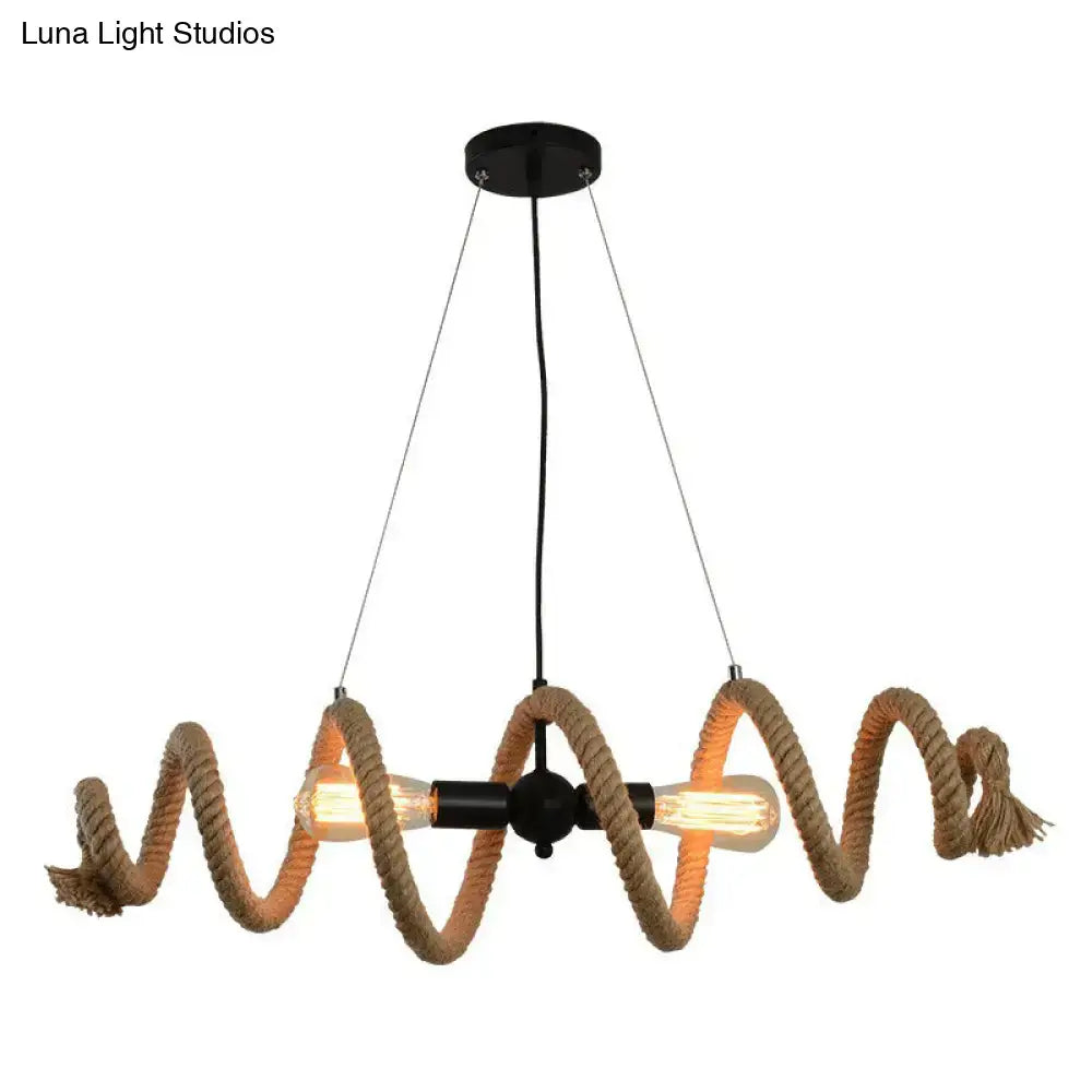 Rustic brown rope wrapped helix island pendant dining room light