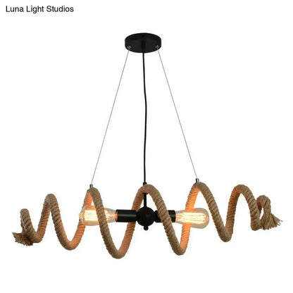 Rustic brown rope wrapped helix island pendant dining room light