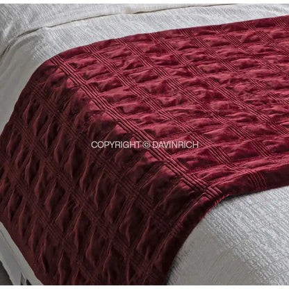 burgundy velvet geometric embroidered bed runner bedroom