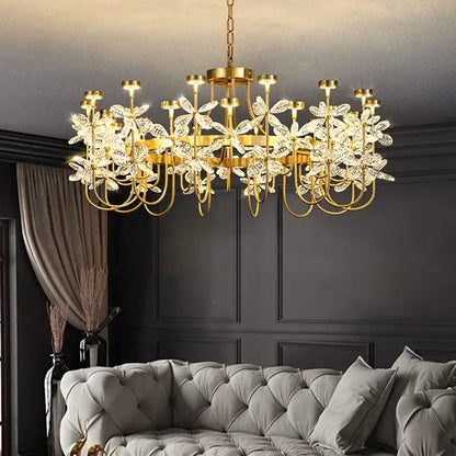 butterfly chandelier gold crystal flower dining room light