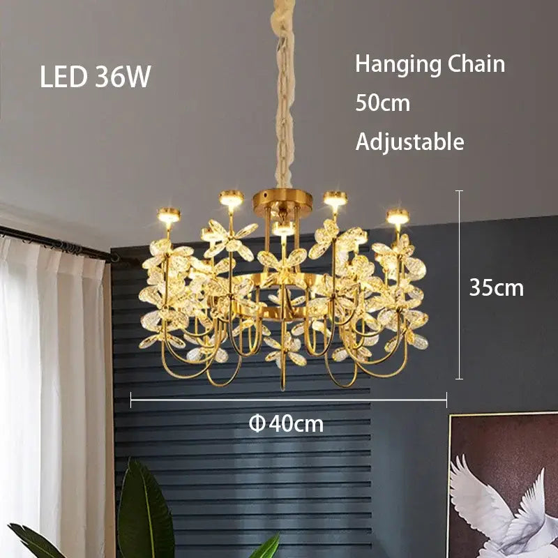 butterfly chandelier gold crystal flower dining room light