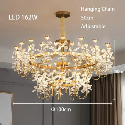 butterfly chandelier gold crystal flower dining room light