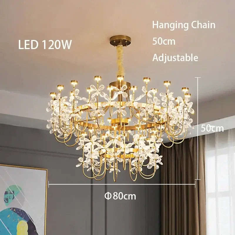 butterfly chandelier gold crystal flower dining room light