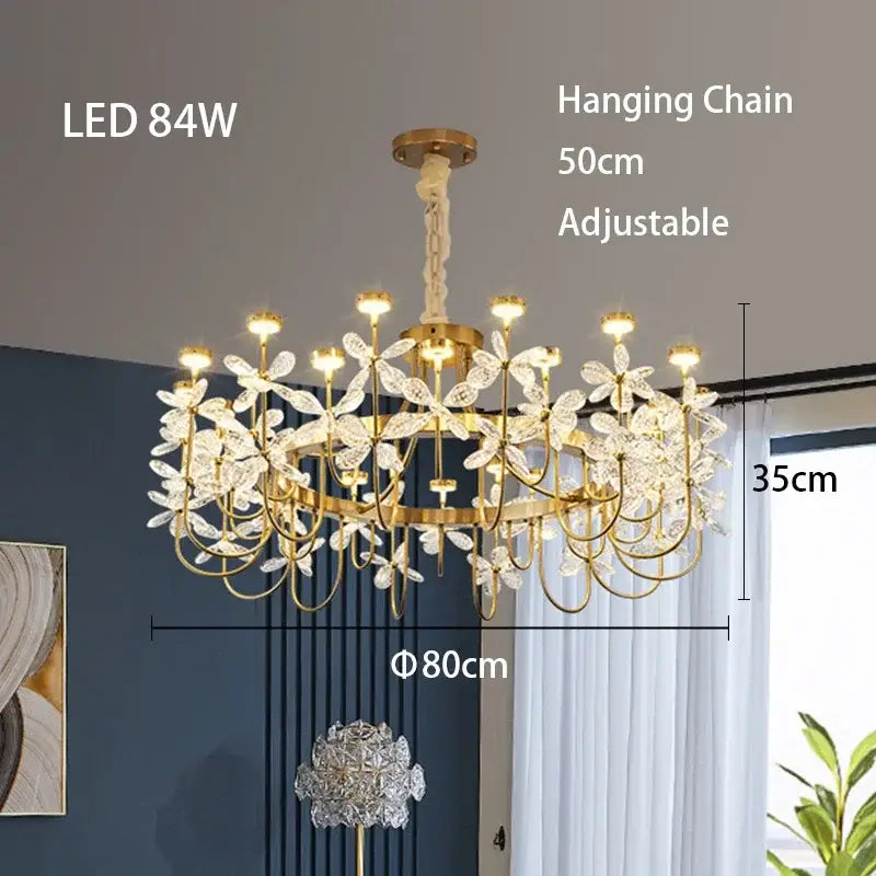 butterfly chandelier gold crystal flower dining room light