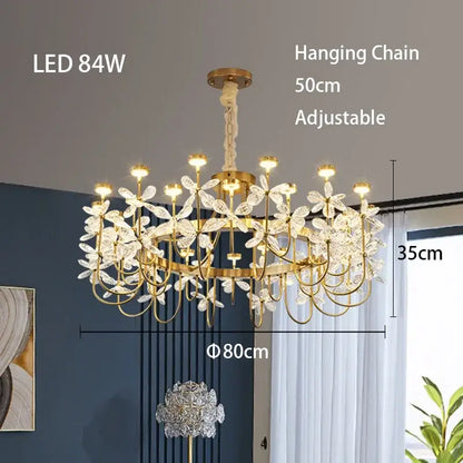 butterfly chandelier gold crystal flower dining room light
