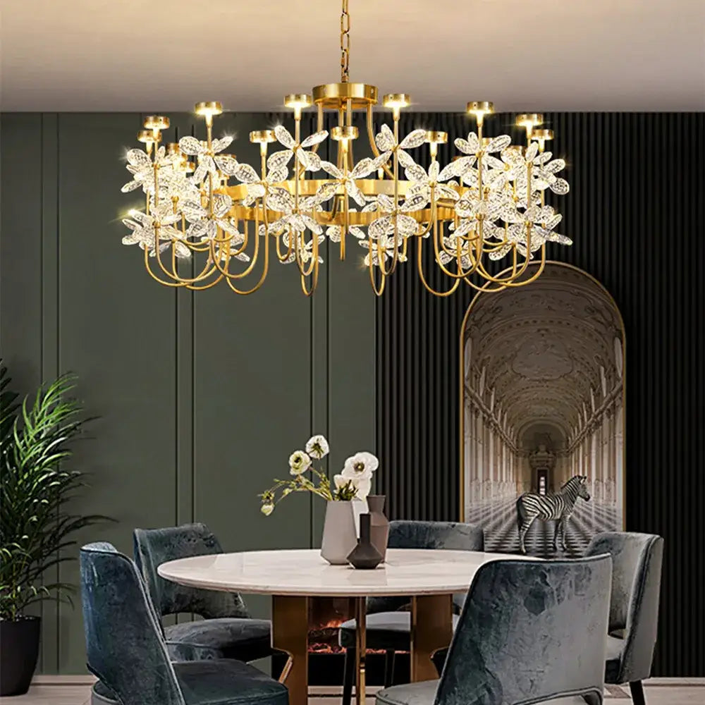 butterfly chandelier gold crystal flower dining room light