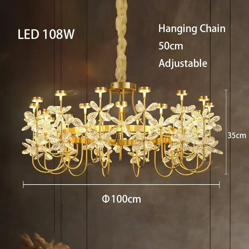 butterfly chandelier gold crystal flower dining room light