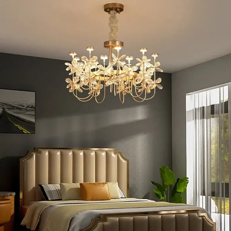 butterfly chandelier gold crystal flower dining room light