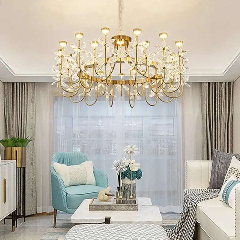 butterfly chandelier gold crystal flower dining room light