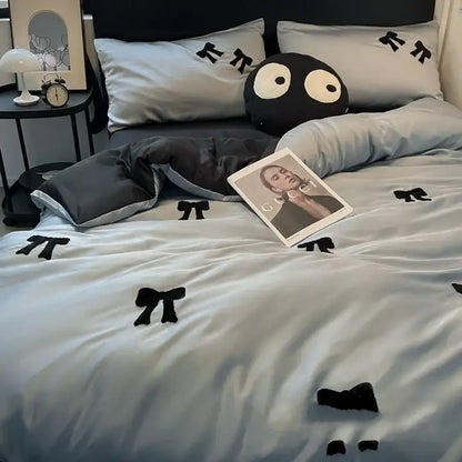 butterfly embroidered black & white pi pillow bedroom decor