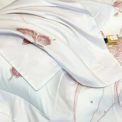 Decorbites butterfly embroidery white & pink bedding set bedroom luxury