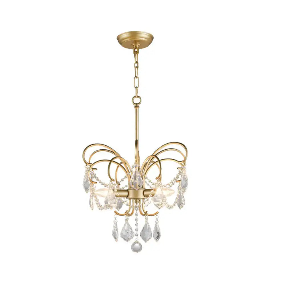 butterfly shaped gold chandelier with living room crystals