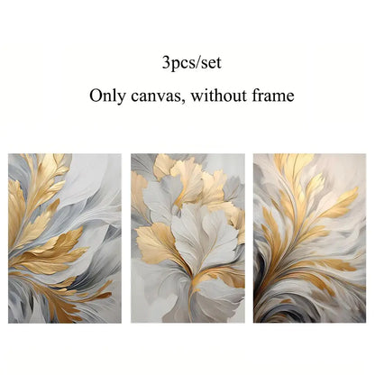 Modern abstract gold & silver botanical canvas wall art living room