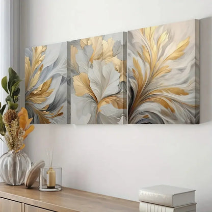 Modern abstract gold & silver botanical canvas wall art living room