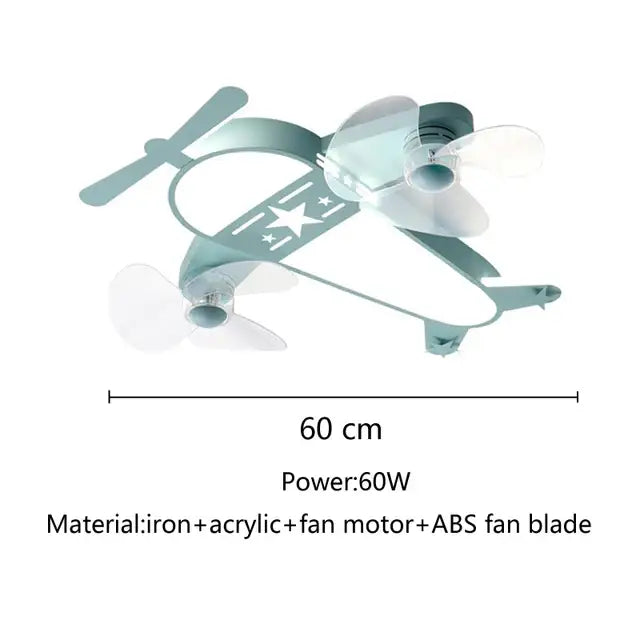 cartoon aircraft fan light blue & yellow bedroom lamp
