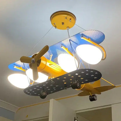 cartoon aircraft fan light blue & yellow bedroom lamp