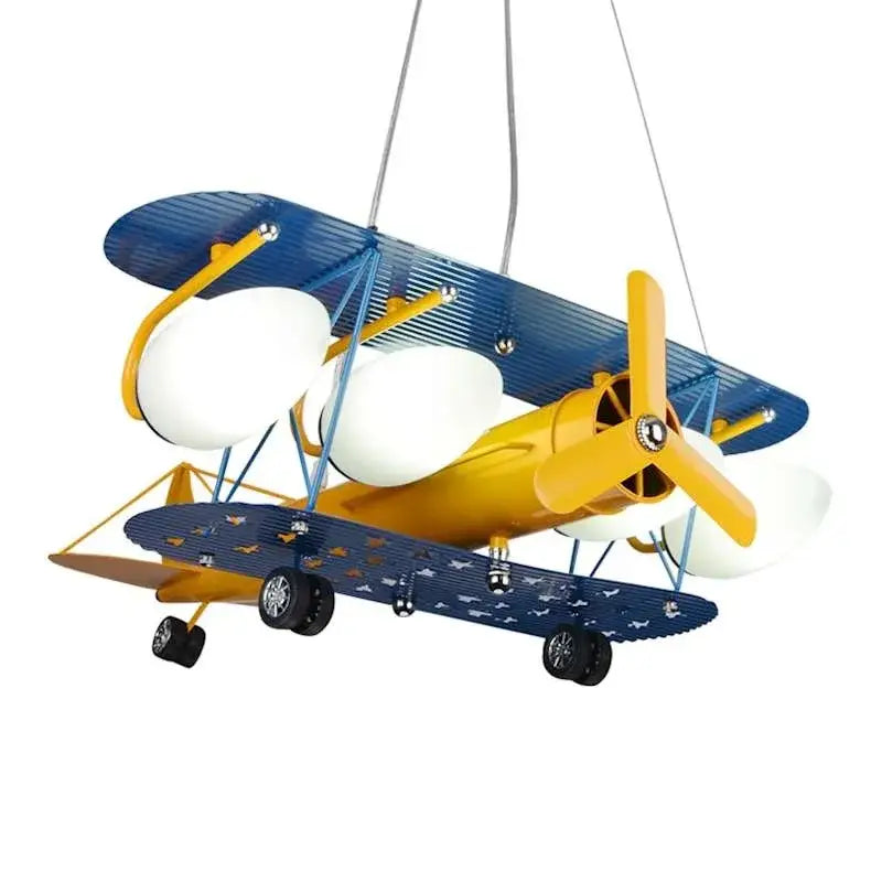 cartoon aircraft fan light blue & yellow bedroom lamp